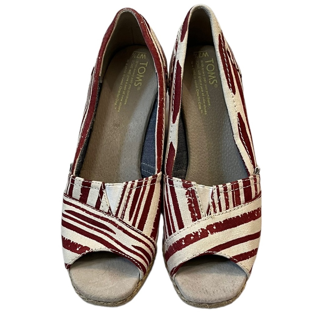 TOMS Calypso Canvas Wedge Espadrille Red/Cream Stripe 7.5 - Picture 2 of 10